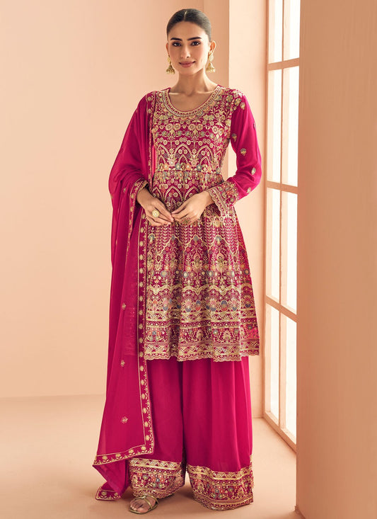 Palazzo Suit Embroidered Fuchsia T8352