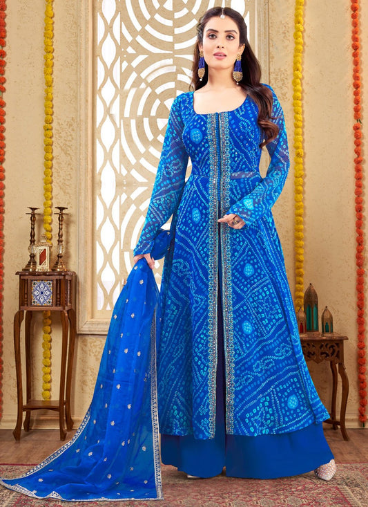 Salwar Suit Embroidered Blue Georgette T5057
