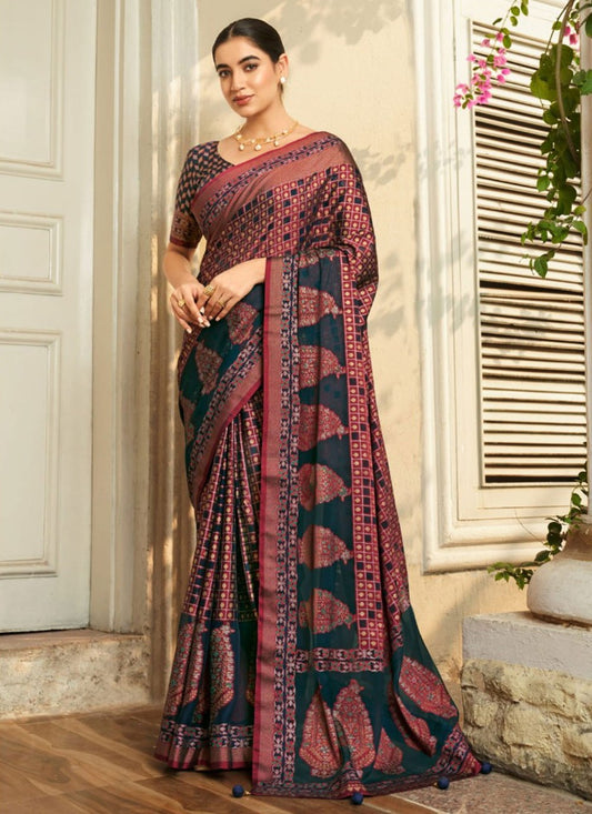 Printed Georgette Green Saree S14605