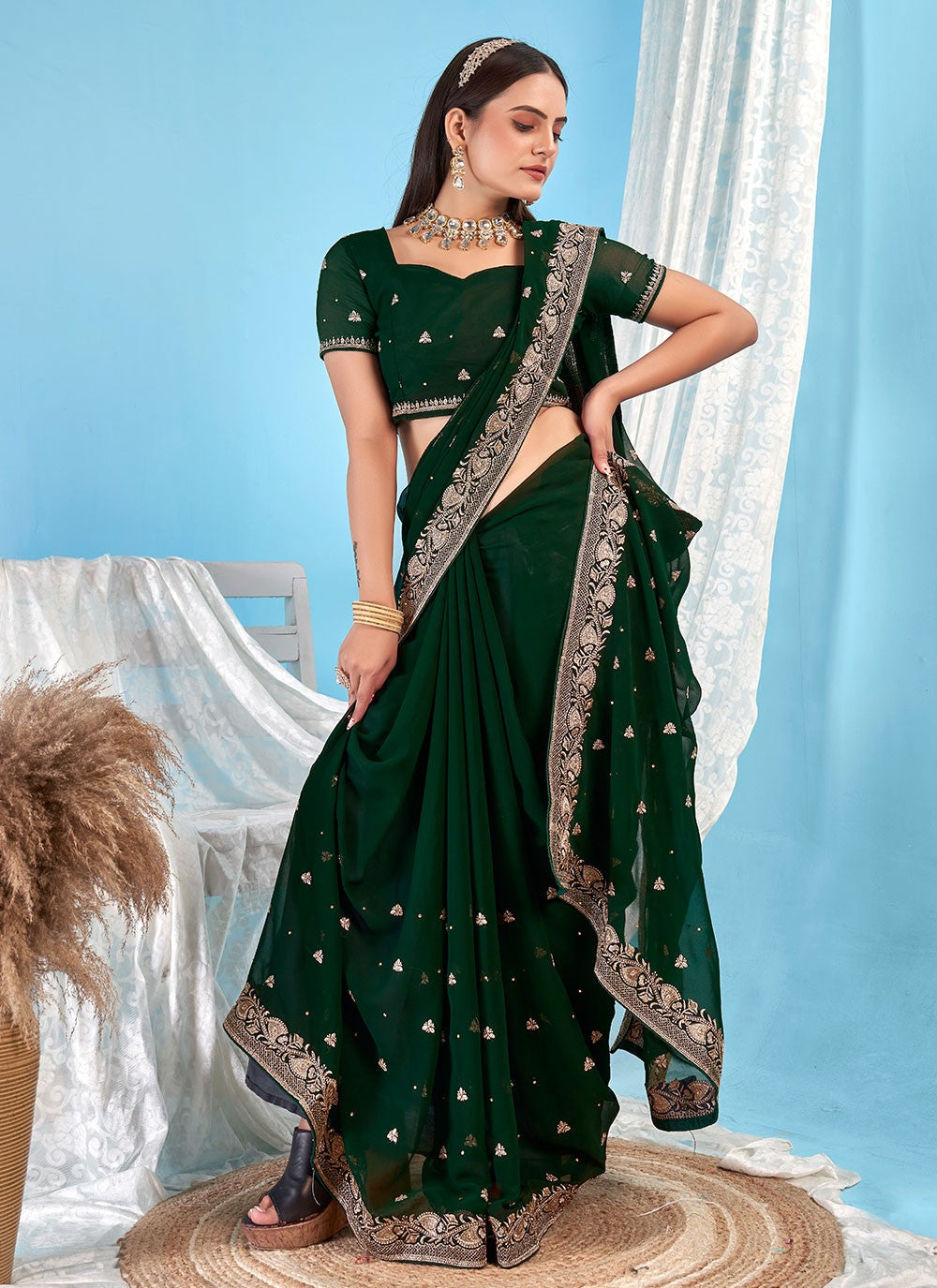 Classic Embroidered Georgette Saree - S7270