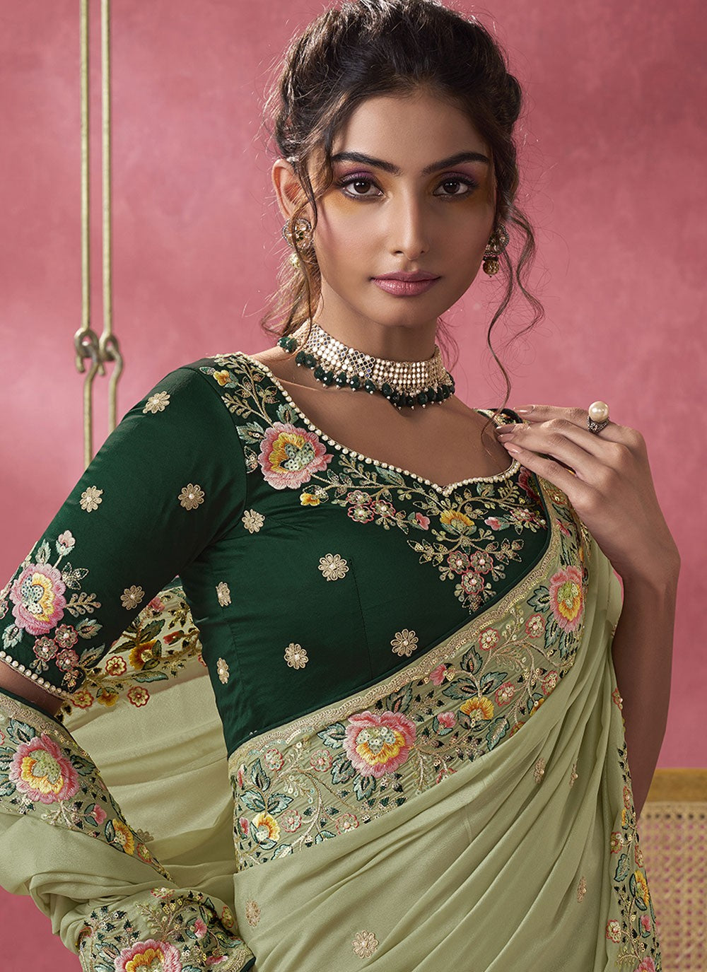 Cord Georgette Green Saree S13968