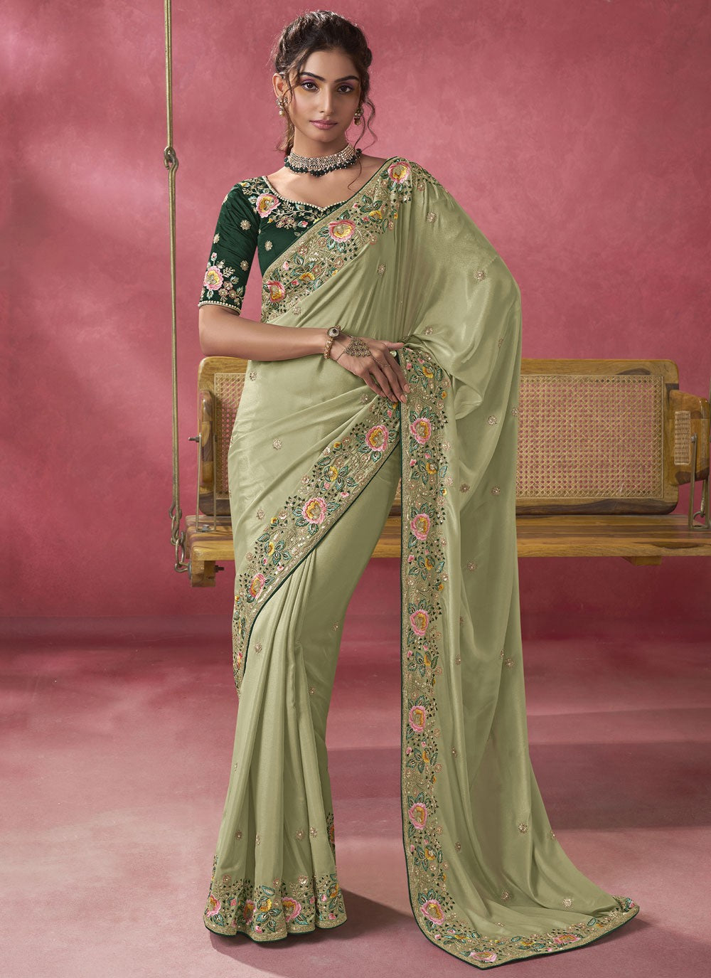 Cord Georgette Green Saree S14204