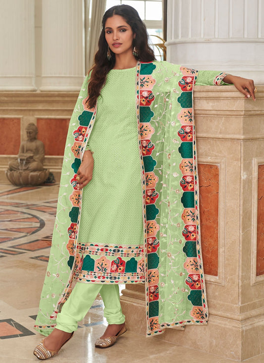 Pant Style Suit Embroidered, Sequins, Thread Green T6975