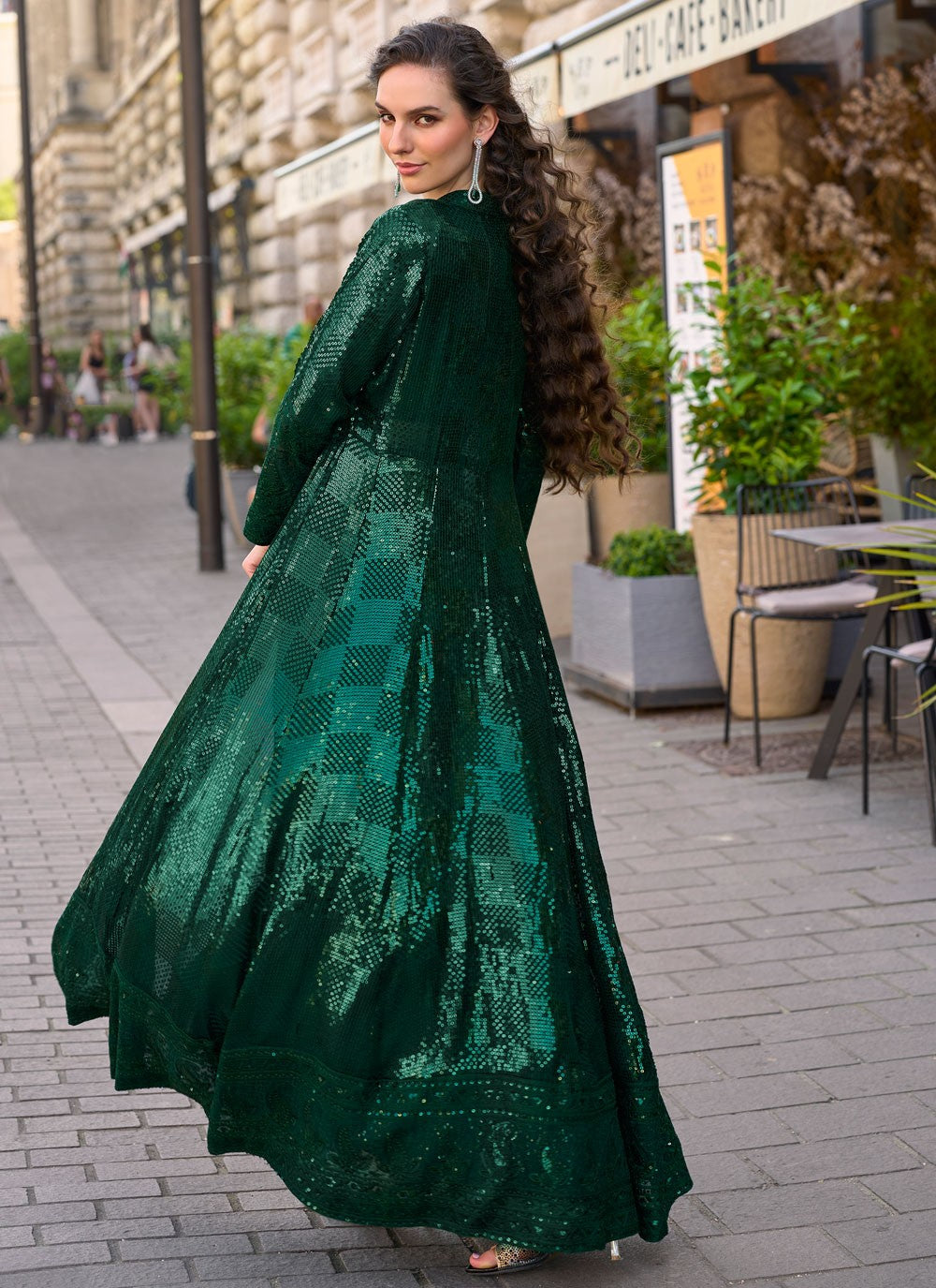 Palazzo Suit Embroidered, Sequins Green T8503