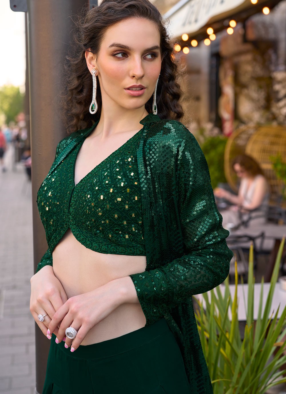 Palazzo Suit Embroidered, Sequins Green T8503