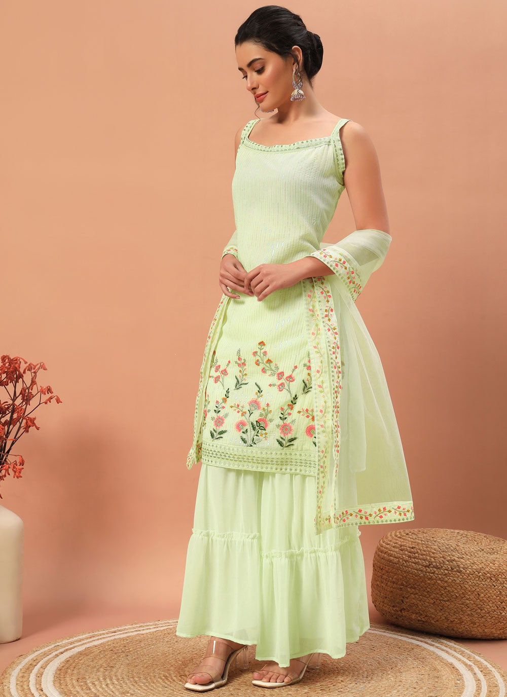 Salwar Suit Embroidered Green Georgette T5320