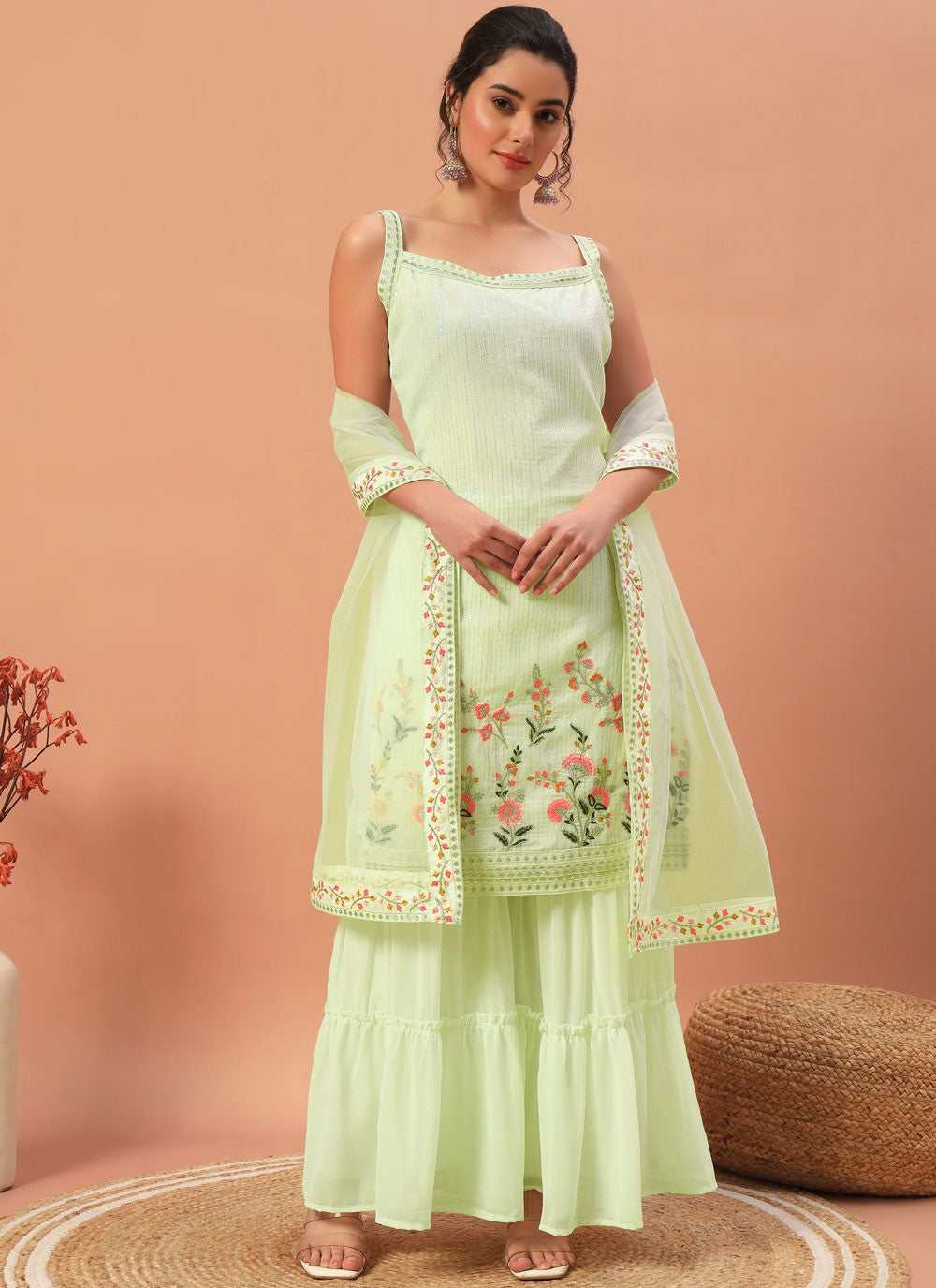 Salwar Suit Embroidered Green Georgette T5320