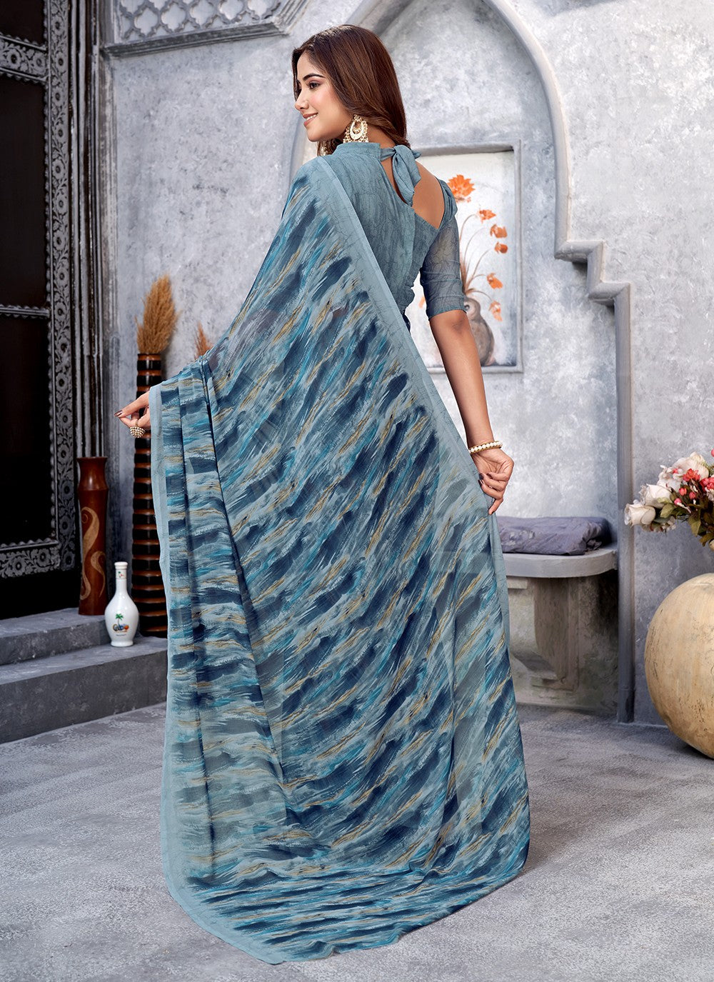 Trendy Printed Georgette Saree - S5130
