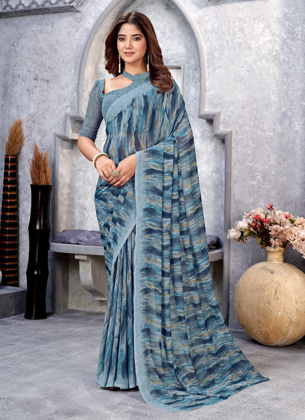 Trendy Printed Georgette Saree - S5130