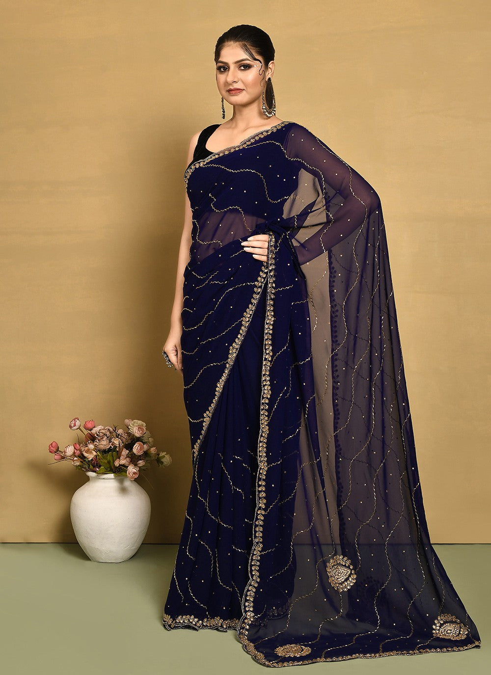 Classic Hand Embroidery Jimmy Chu Saree - S9269