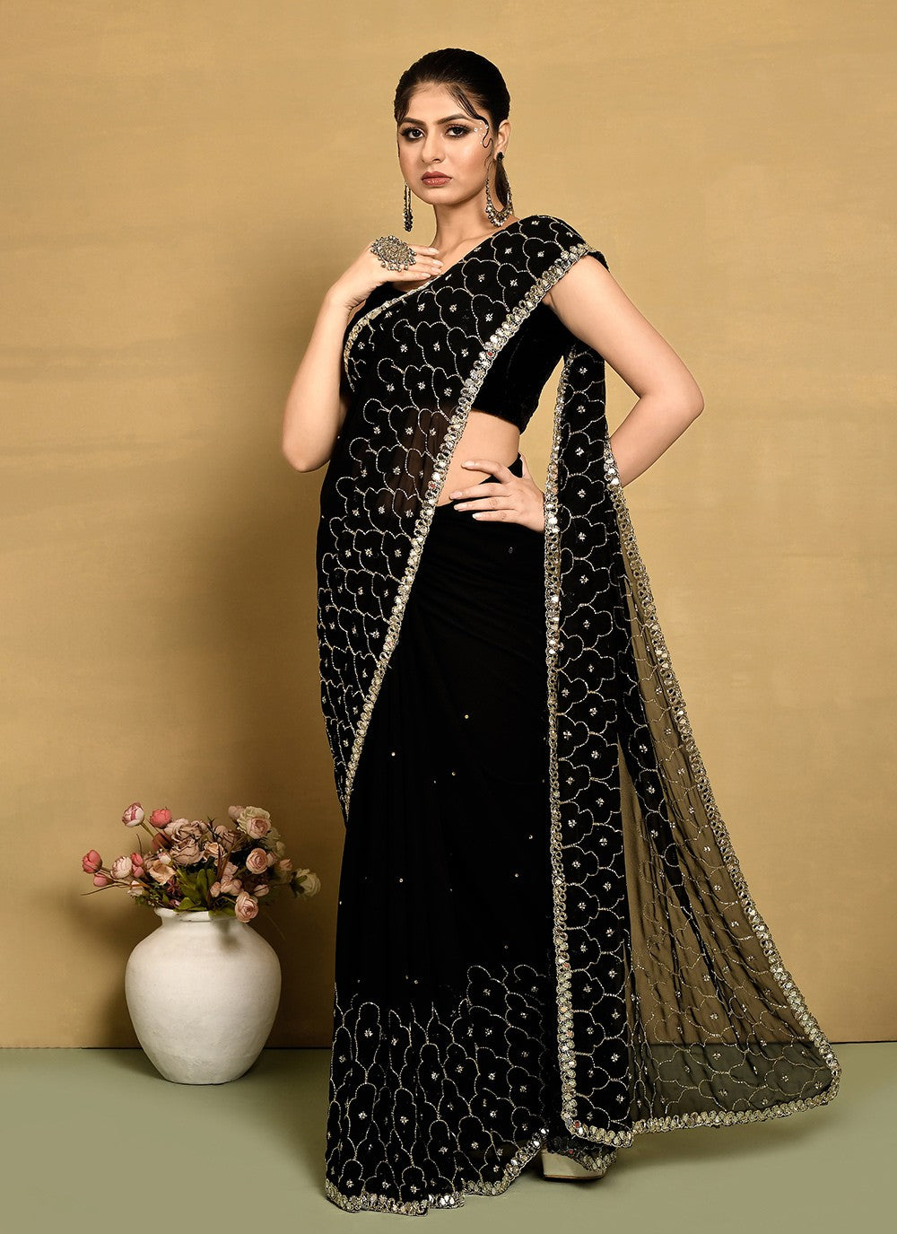 Classic Hand Embroidery Jimmy Chu Saree - S9269