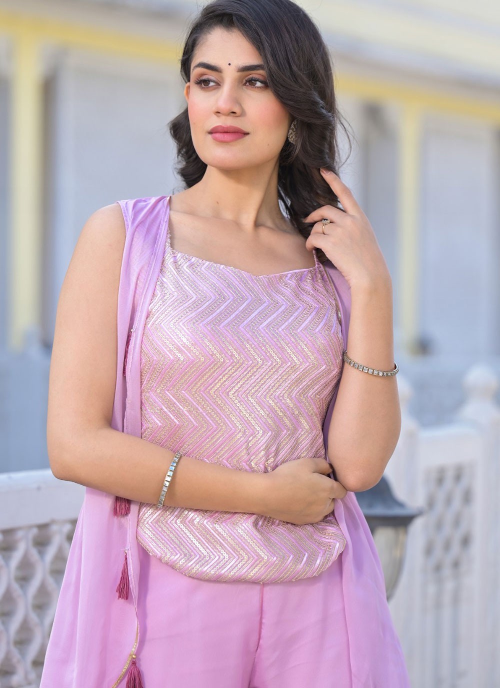 Salwar Suit Sequins Lavender, Pink Georgette T5795