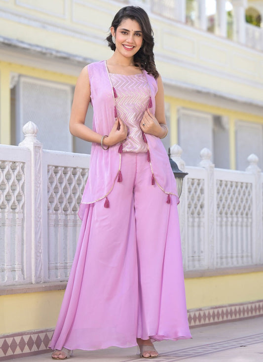 Salwar Suit Sequins Lavender, Pink Georgette T5795