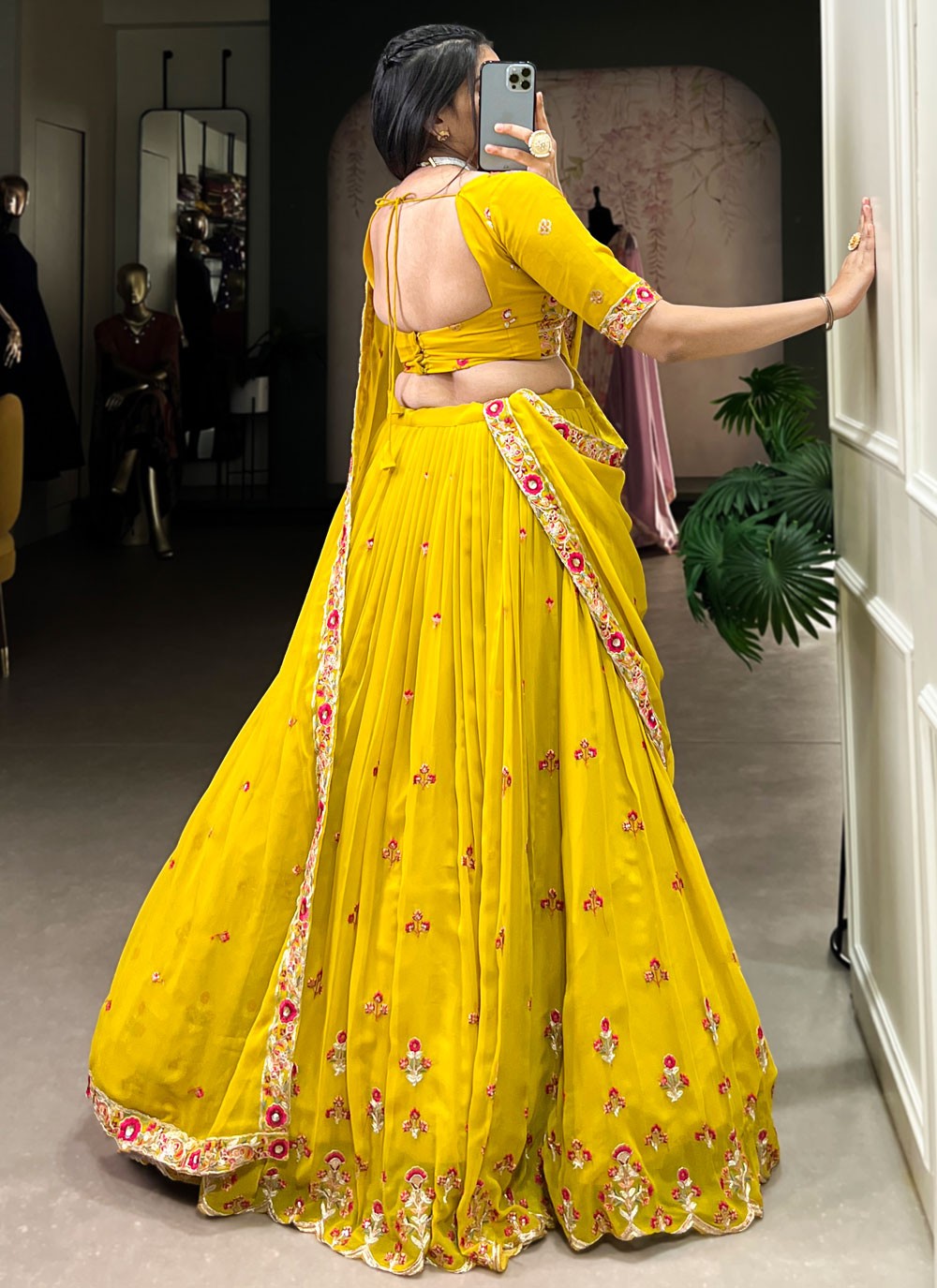 Embroidered Georgette Mustard Lehenga Choli L3499