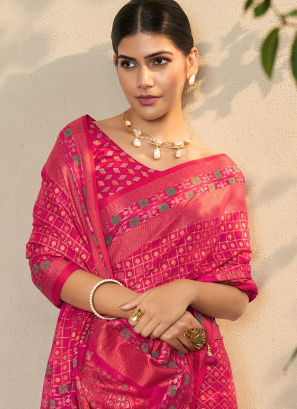 Printed Georgette Magenta Saree S14606