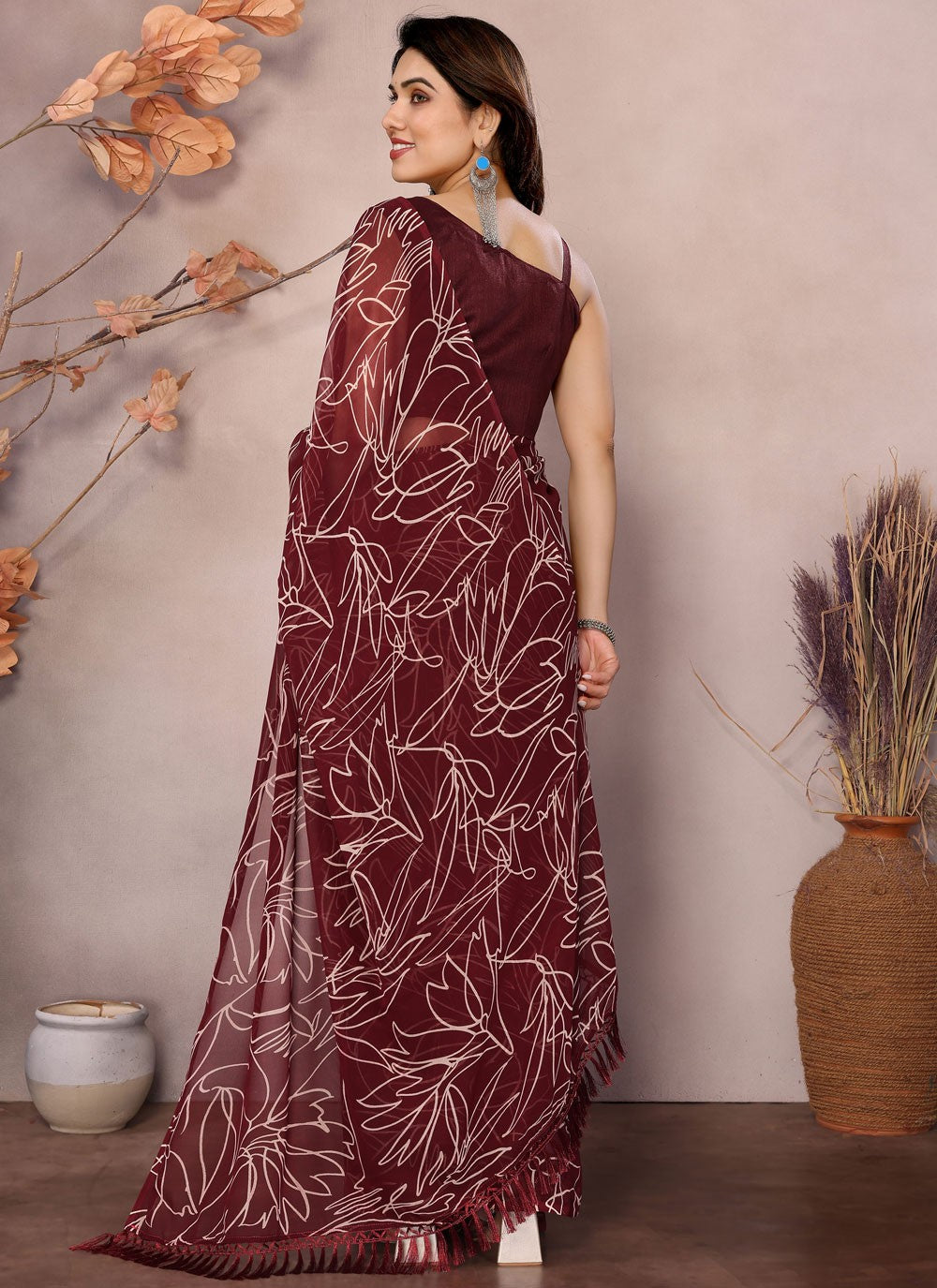 Printed Georgette Maroon Saree S13947