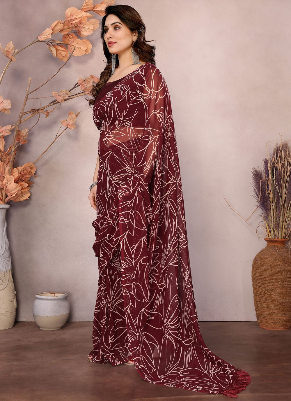 Printed Georgette Maroon Saree S13947