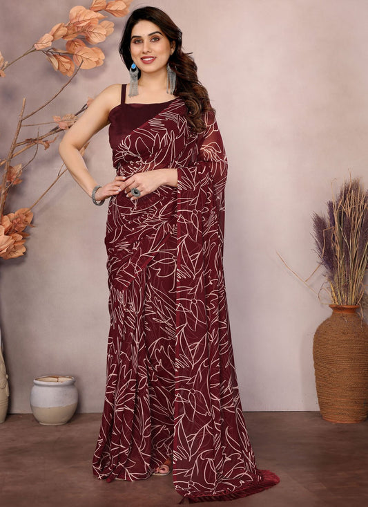 Printed Georgette Maroon Saree S13947