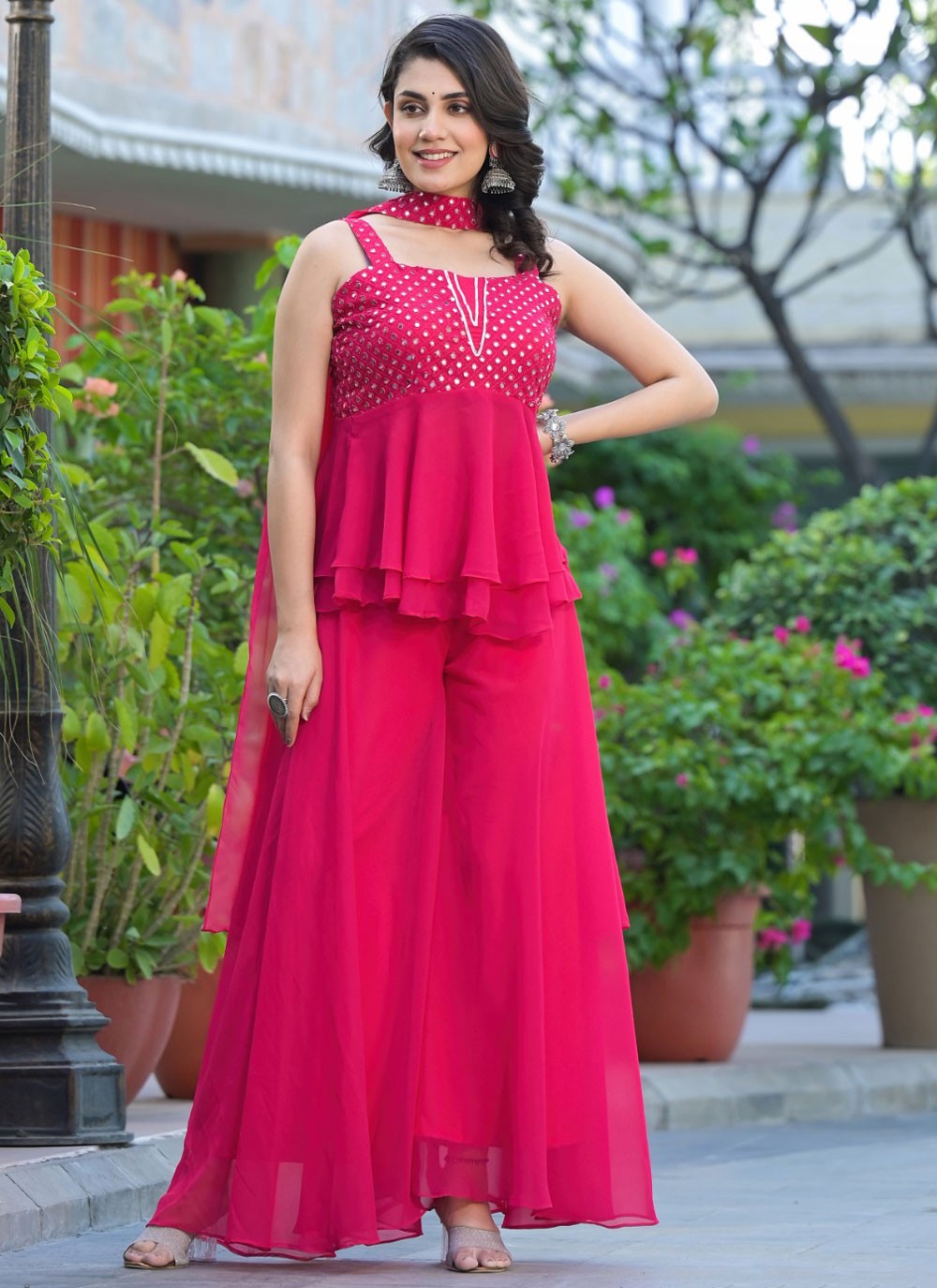 Salwar Suit Fancy Work Hot Pink Georgette T5796
