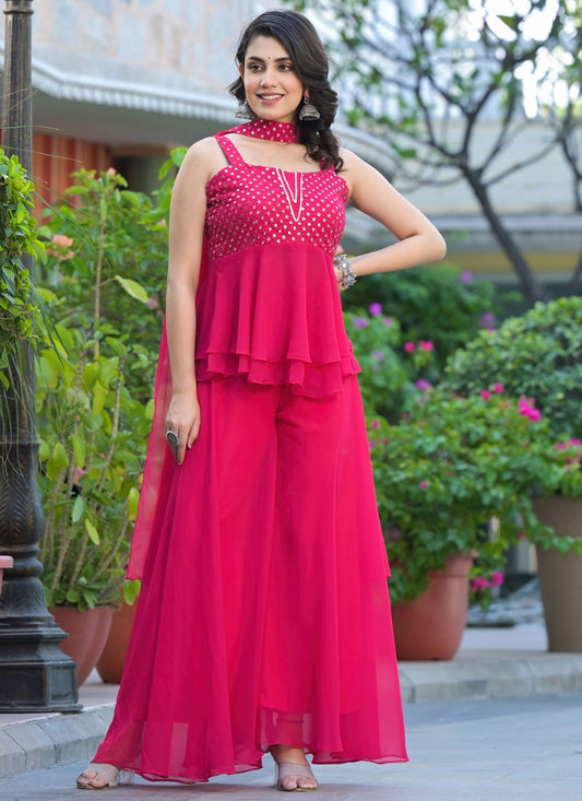 Salwar Suit Fancy Work Hot Pink Georgette T5796