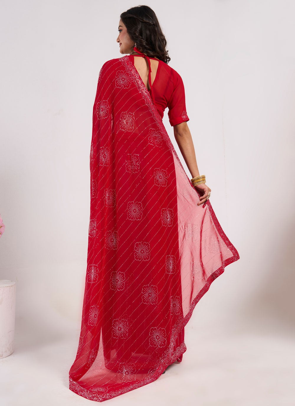 Trendy Saree Mirror Red Georgette Saree S13061