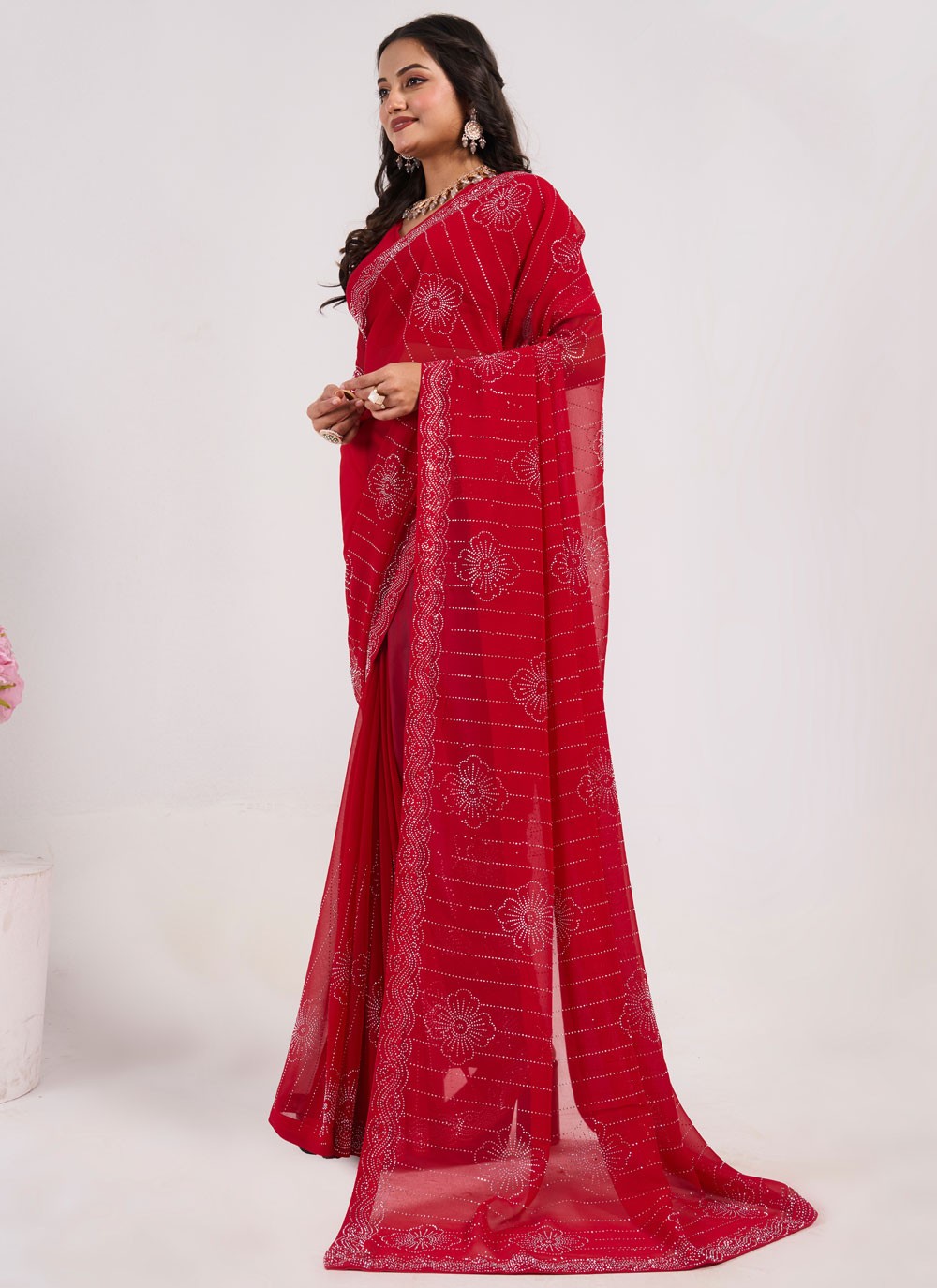 Trendy Saree Mirror Red Georgette Saree S13061