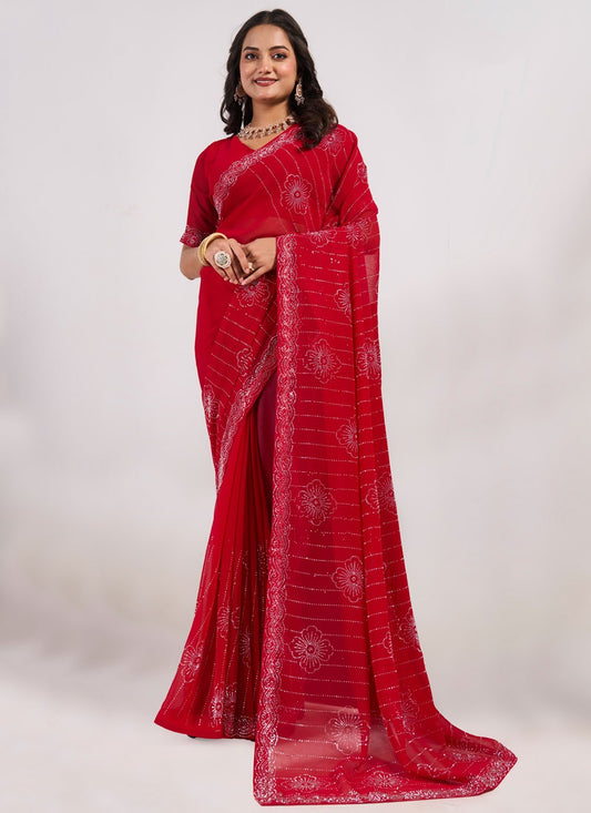 Trendy Saree Mirror Red Georgette Saree S13061
