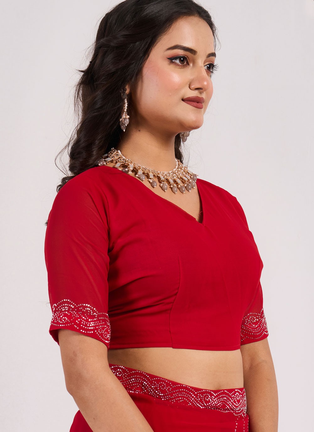 Trendy Saree Mirror Red Georgette Saree S13061