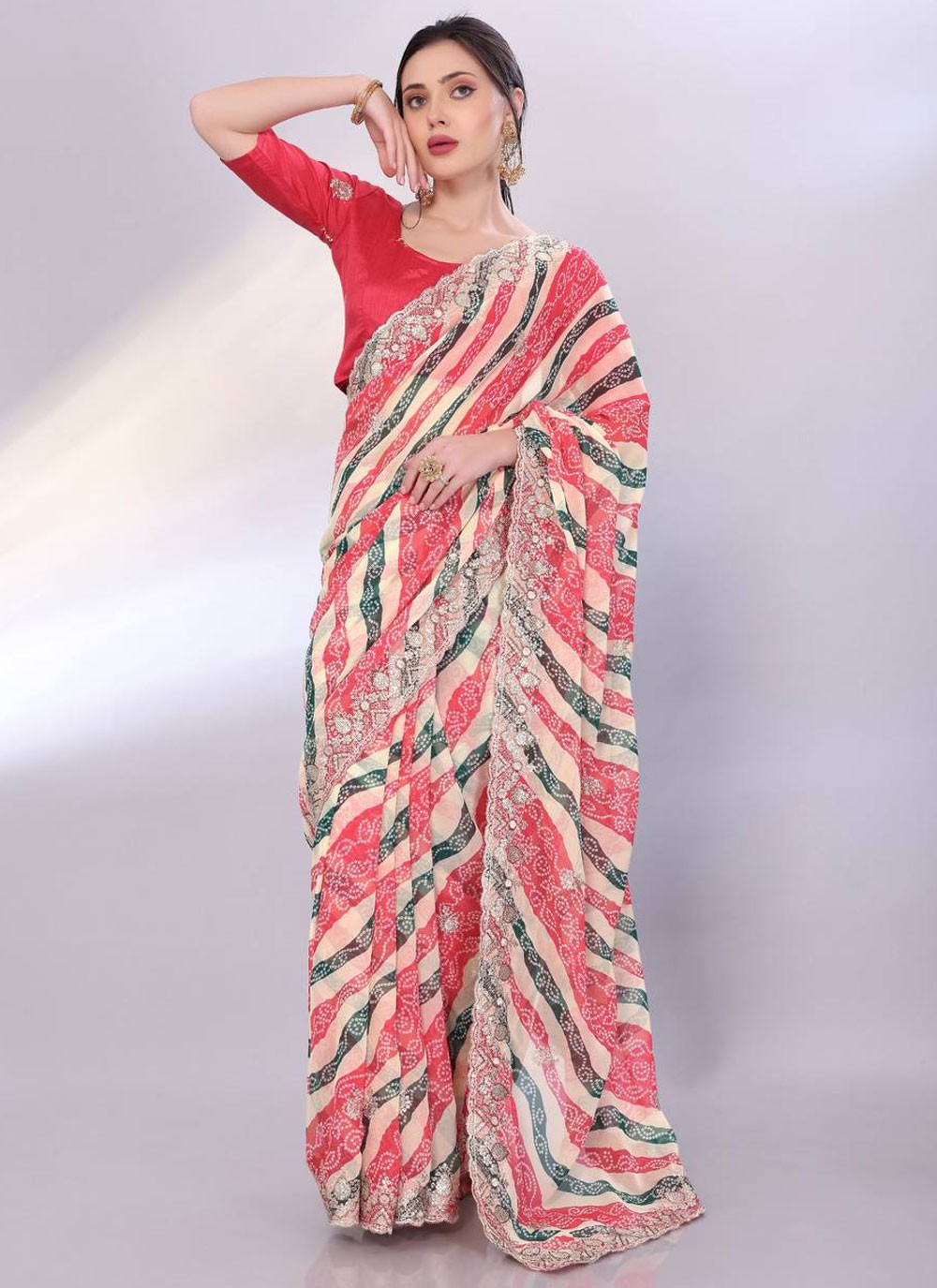 Contemporary Embroidered Multi Colour Georgette Saree S13512