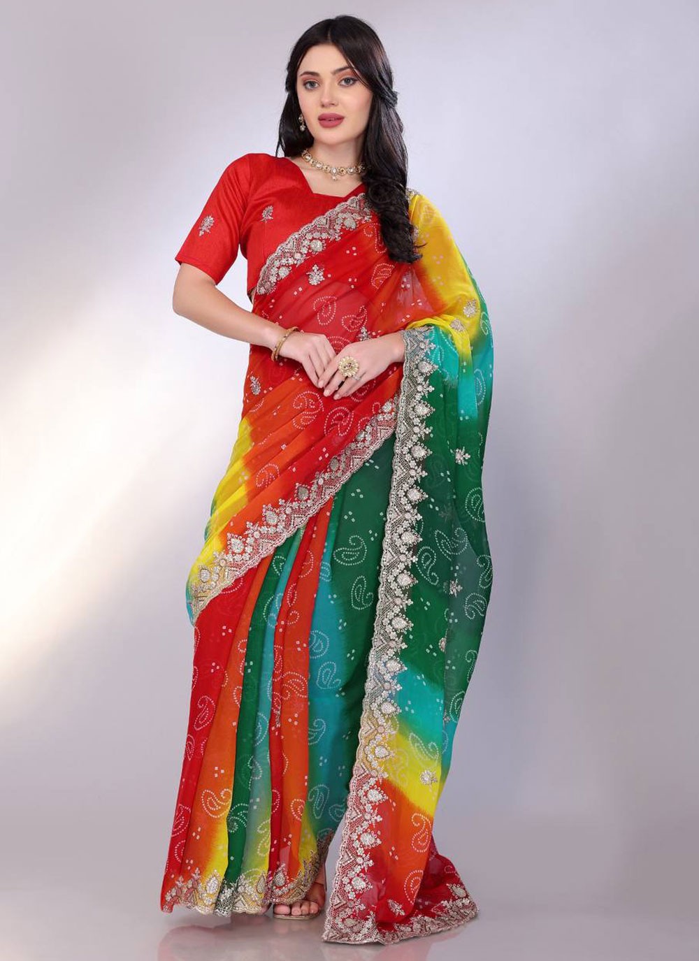Designer Embroidered Multi Colour Georgette Saree S13513