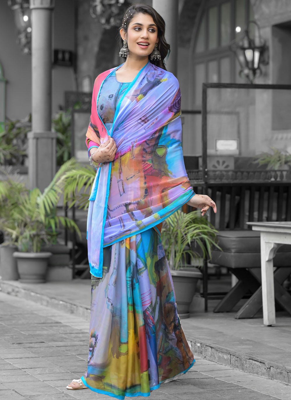 Digital Print Georgette Multi Colour Saree S14541