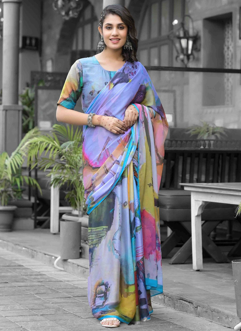 Digital Print Georgette Multi Colour Saree S14541