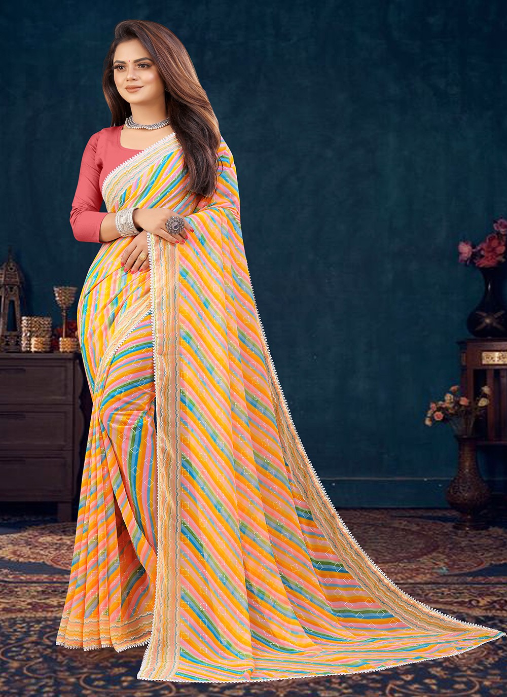 Trendy Printed Georgette Saree - S3360