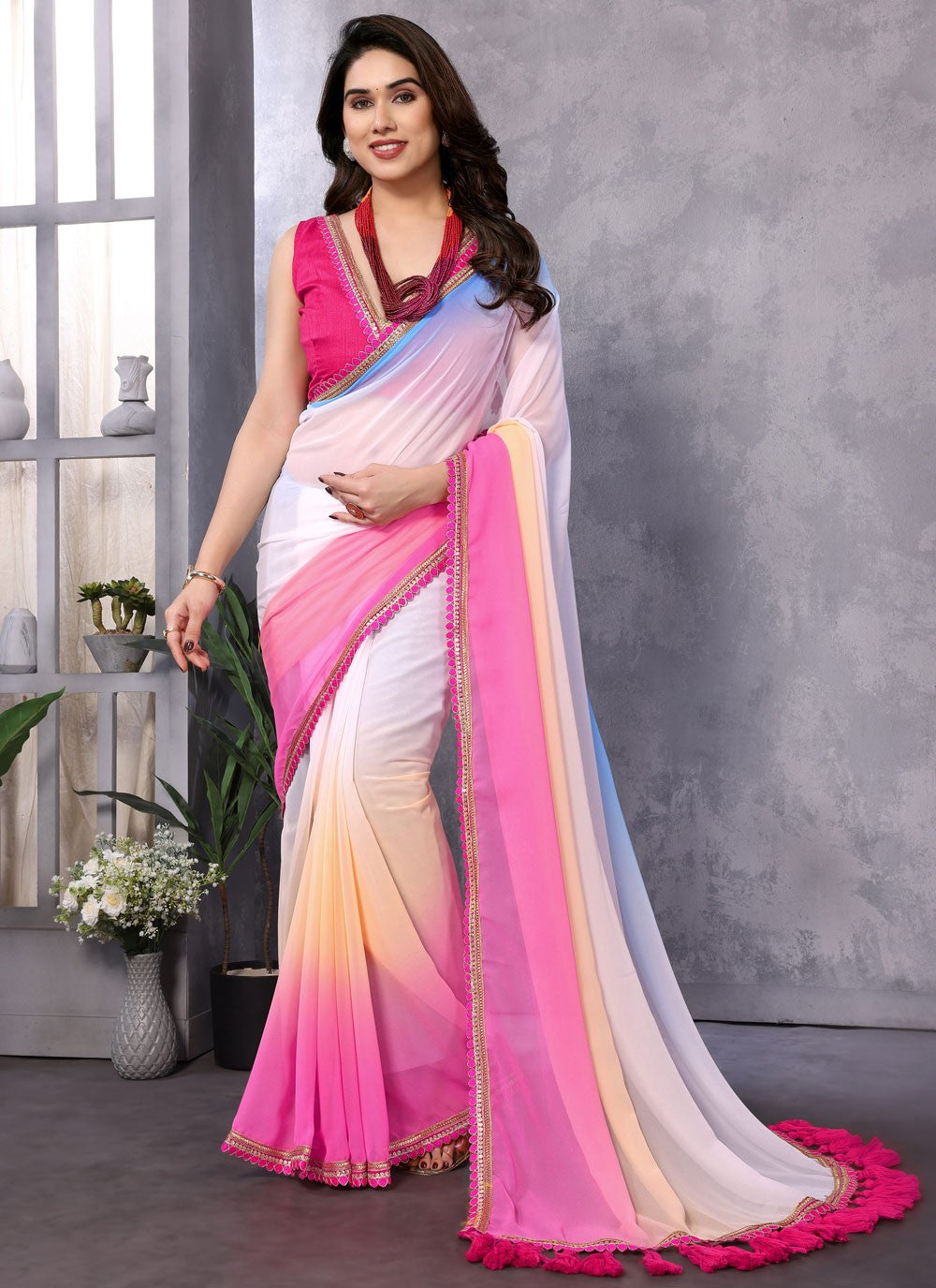 Classic Saree Border Work Mustard Georgette Saree S12472