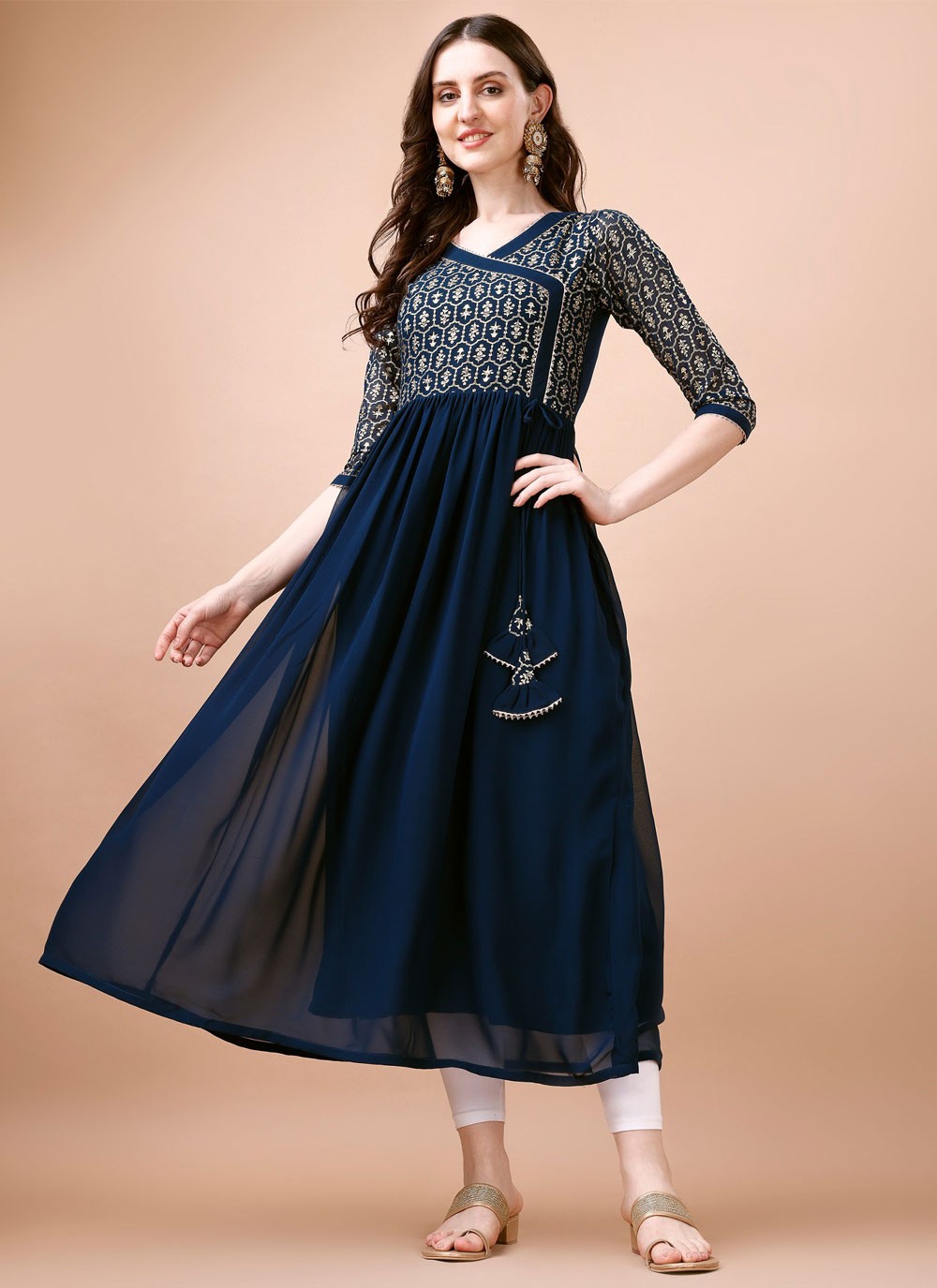 Border Work Satin Silk Gown - G1780