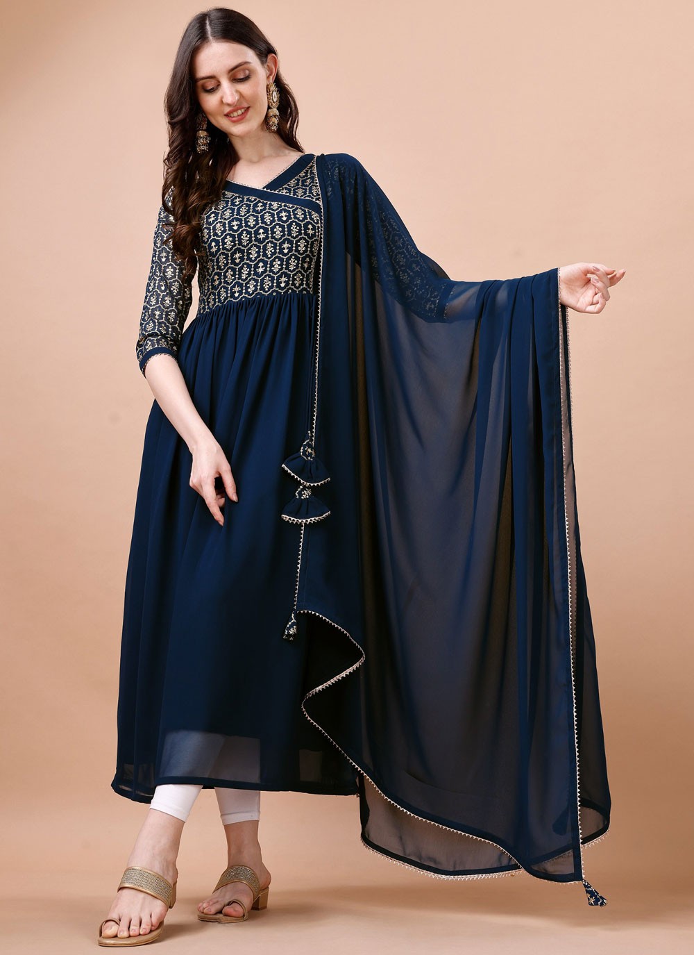 Border Work Satin Silk Gown - G1780