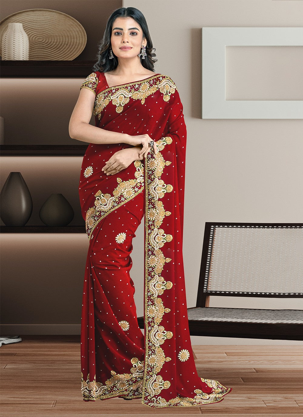 Classic Hand Embroidery Kanjivaram Silk Saree - S4109