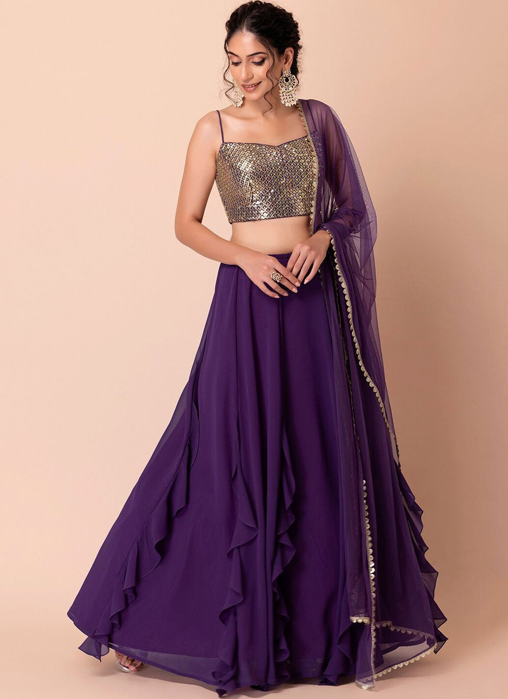 Plain Georgette Purple Lehenga Choli L3471