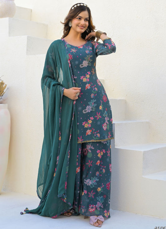 Sharara Suit Digital Print, Sequins, Zari Morpeach T7135