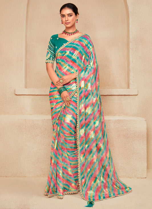 Multi Colour Georgette Trendy Saree Embroidered, Printed S20513