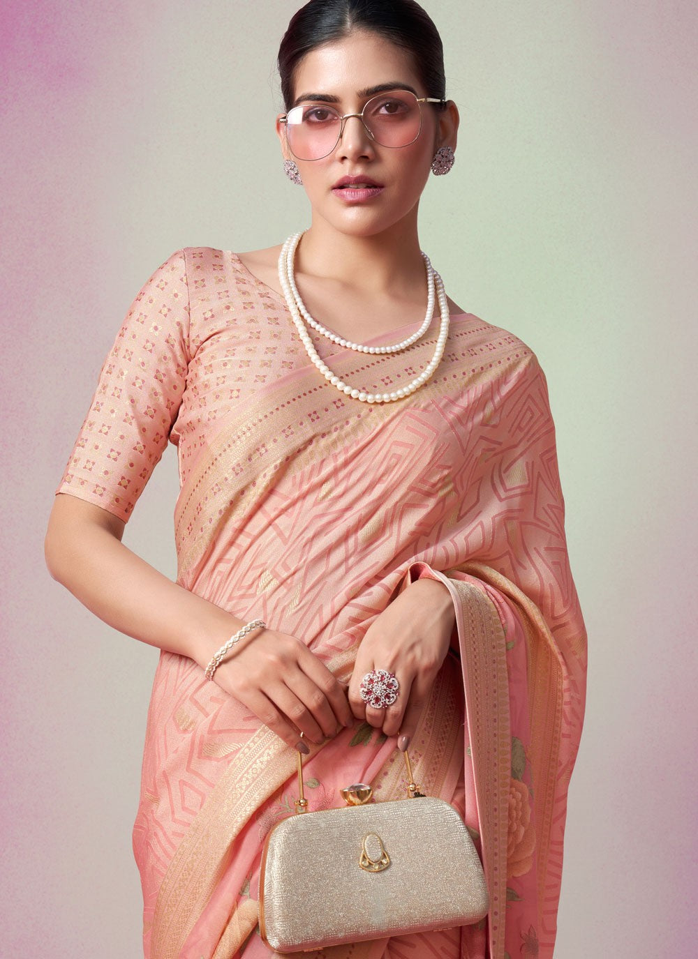 Designer Printed Pink Georgette Saree S13363