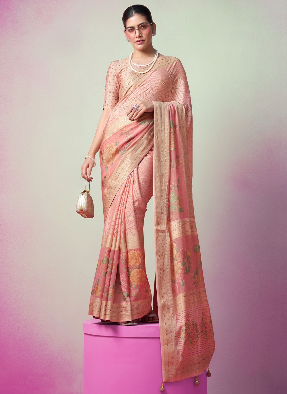 Designer Printed Pink Georgette Saree S13363
