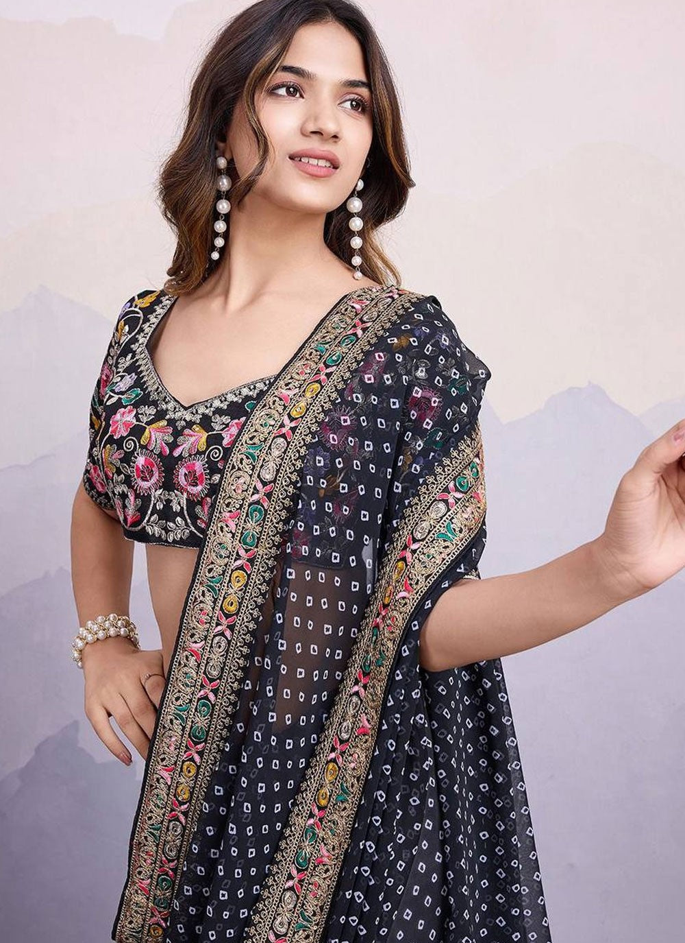 Classic Border Work Georgette Saree - S7884