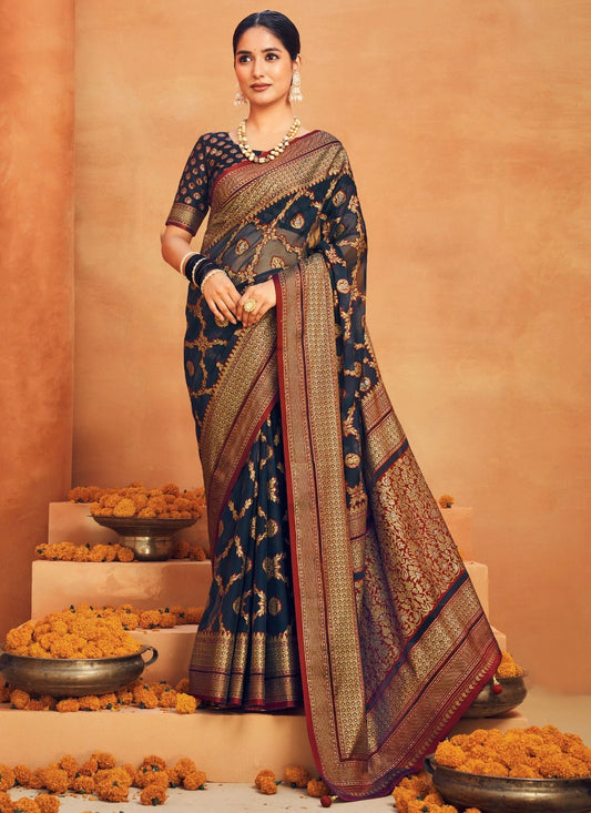 Classic Saree Printed Navy Blue Georgette Saree S13421