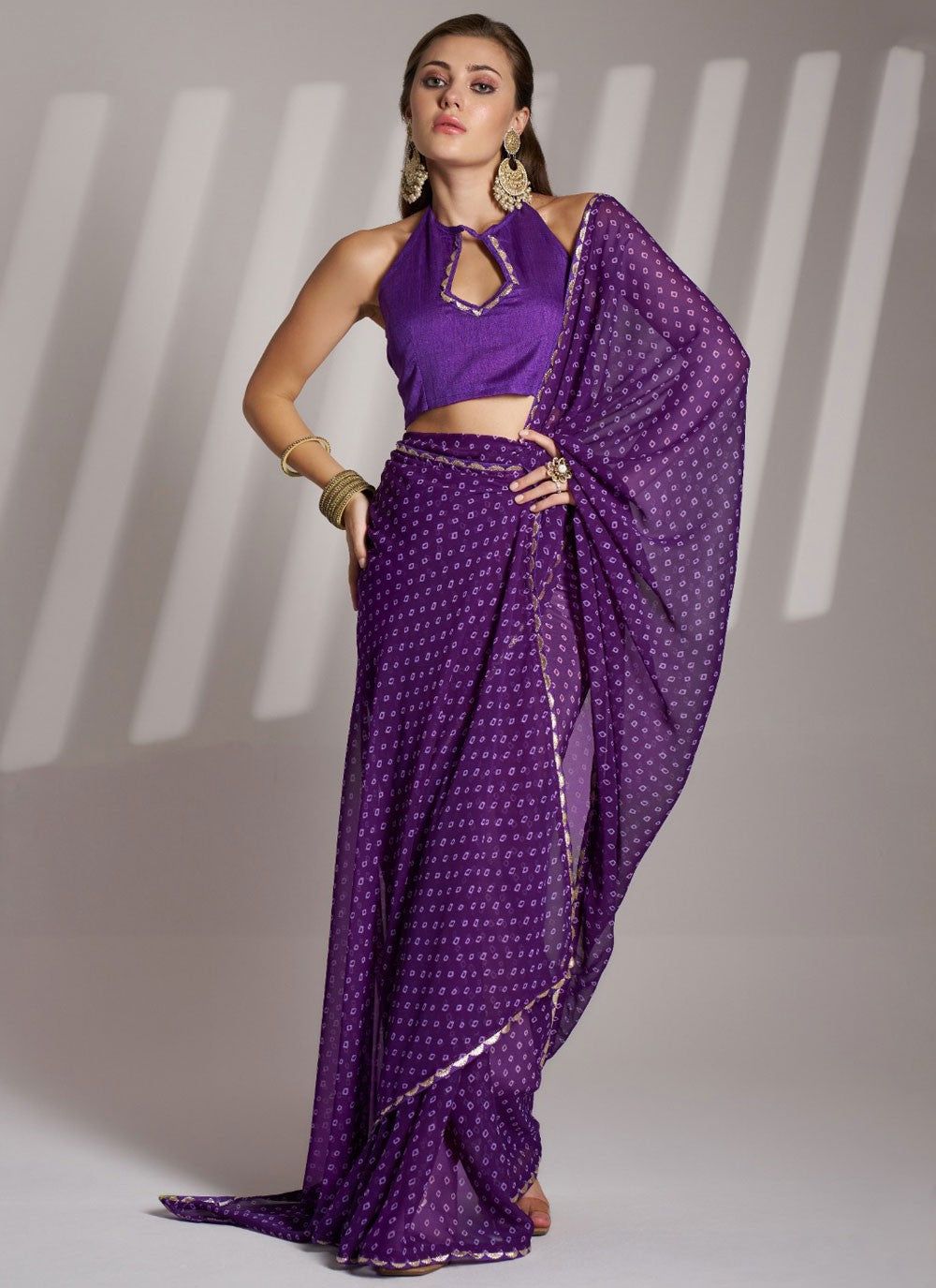 Printed Georgette Violet Saree S14209