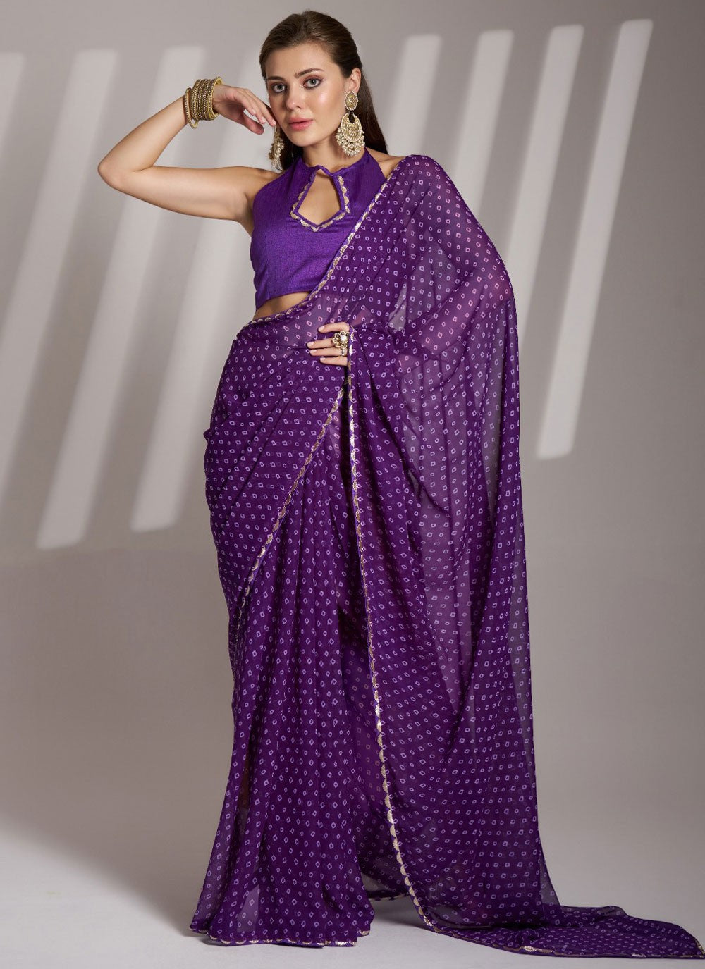 Printed Georgette Violet Saree S14209