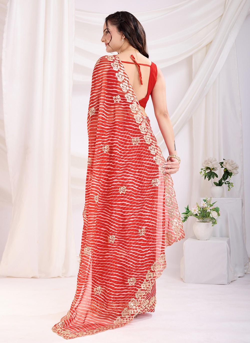 Embroidered Georgette Red Saree S13784