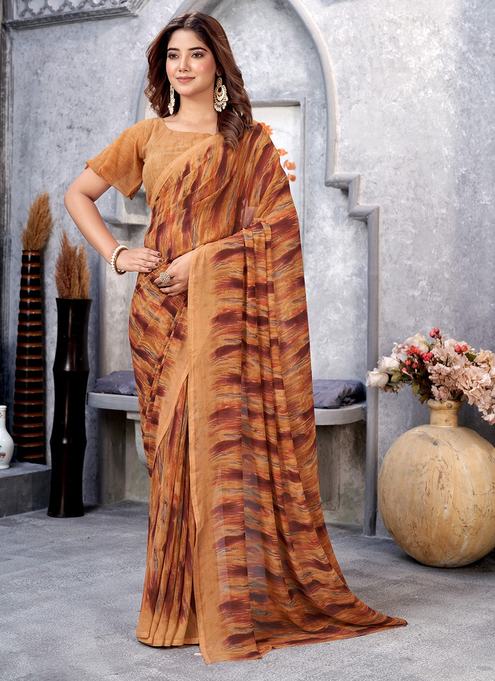 Trendy Printed Georgette Saree - S5130