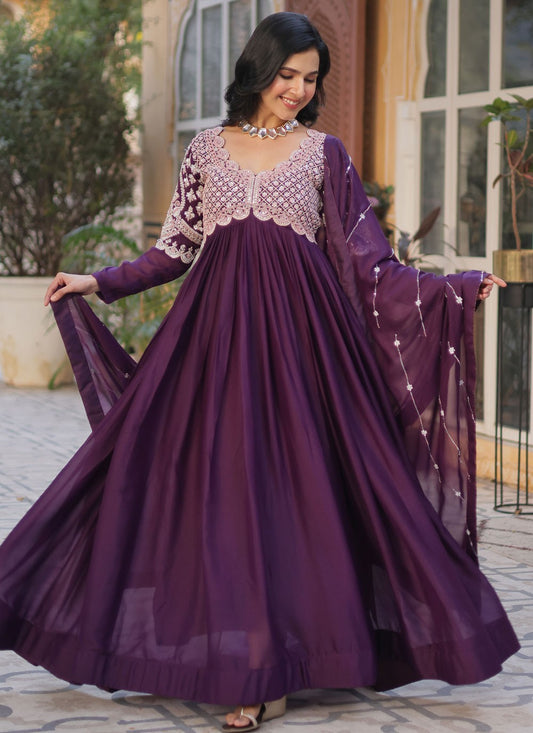 Beads Georgette Purple Gown G1969