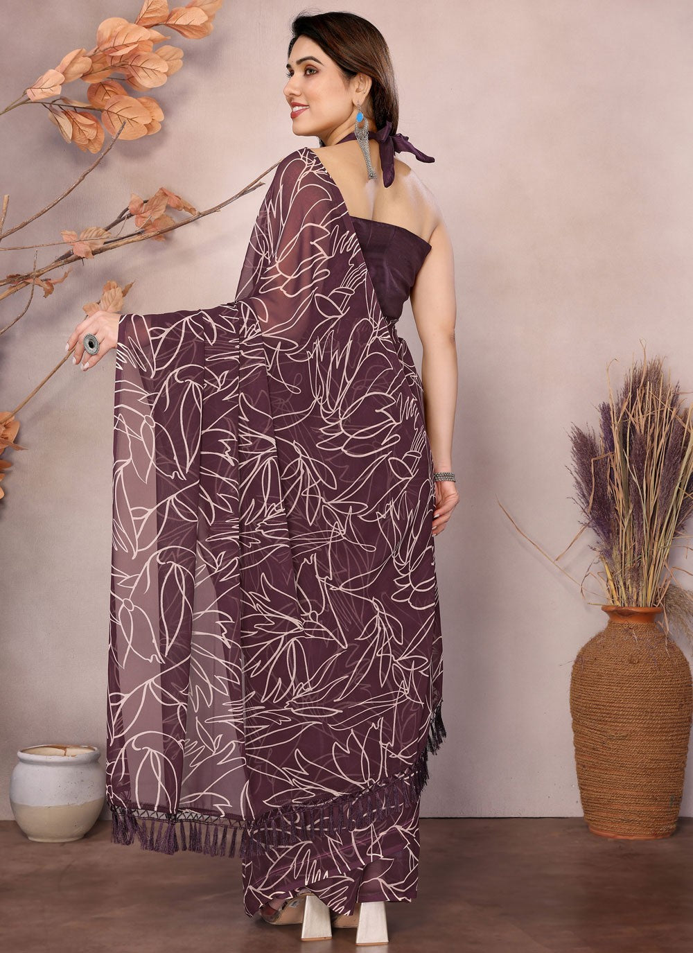 Printed Georgette Purple Saree S13948
